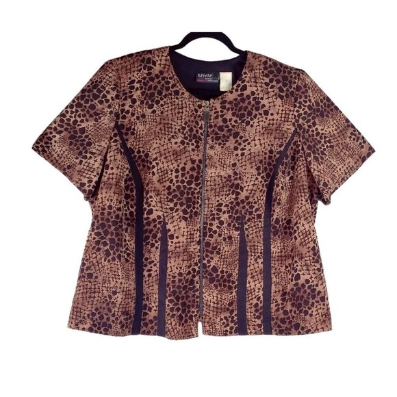 VTG 90s Brown Leopard Print Shirt Jacket Blazer by MHM Woman Sz 2X Career Office - Picture 1 of 9